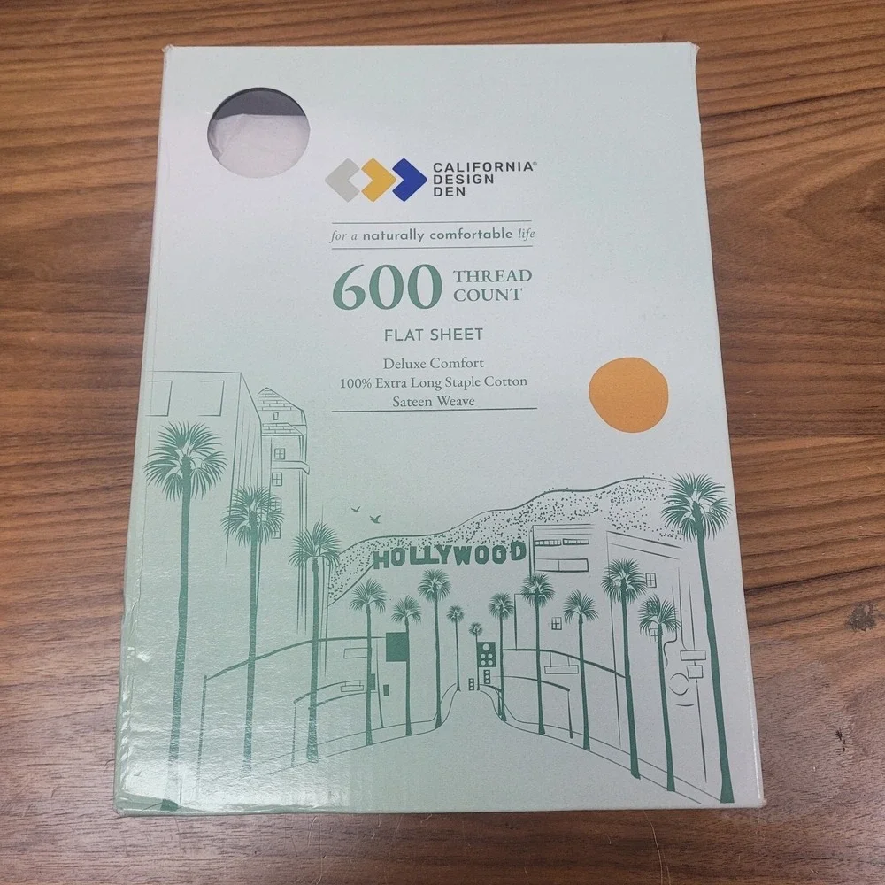 California Design Den Queen Size Flat Sheet Only 600 Thread Count, Ivory